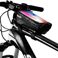 Torba rowerowa na ramę przednią na telefon komórkowy, wodoodporna, górna rura rowerowa, z ekranem dotykowym, czerwono-czarna, wo