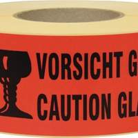 Information label caution glass L.145 mm, W.70mm red 1000 pcs./roll