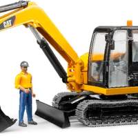Cat mini excavator with construction workers